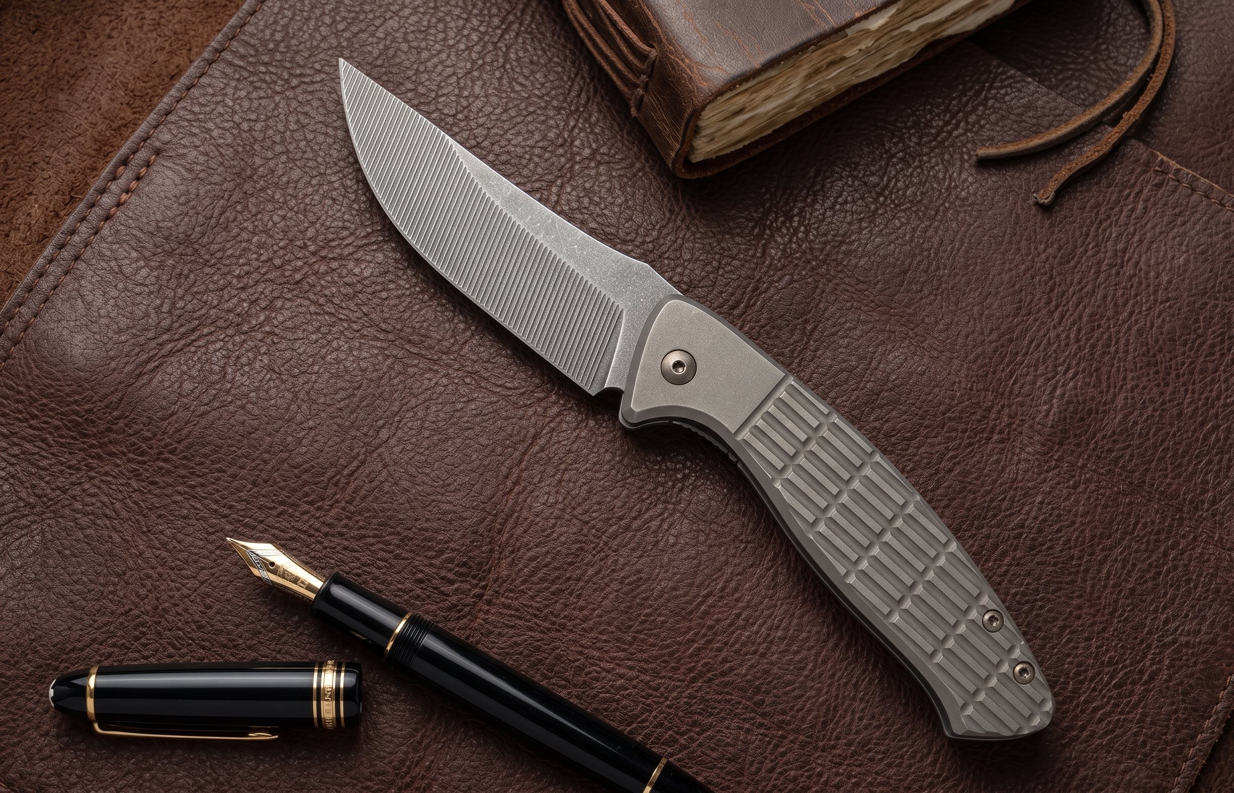 Stingray Brickpattern Titan-Linerlock auf braunem Leder